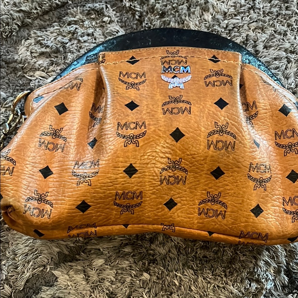 MCM Tan and Black Visetos Pouch